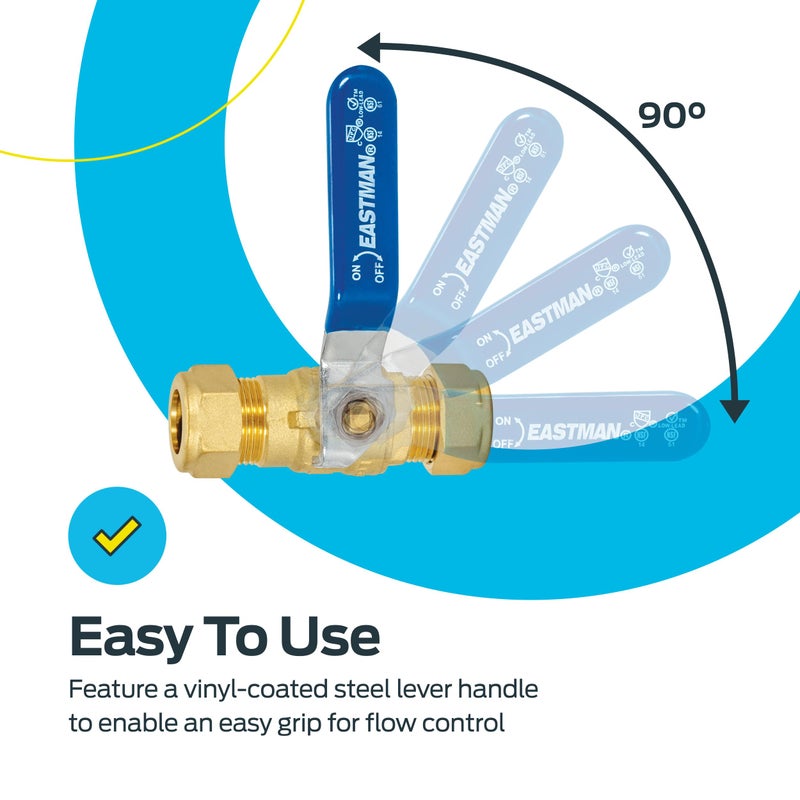Eastman 1/2 Inch Compression Heavy Duty Full Port Ball Valve, Brass Plumbing Fitting, 20096LF - Image 5